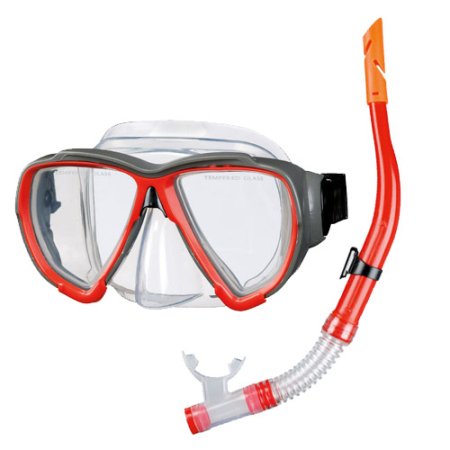 Snorkel and goggles set for adults Red